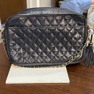 Vintage Koret quilted Navy Blue camera leather bag